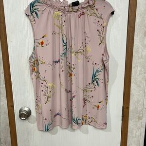Worthington Pink Ruffled Blouse with Botanical Print